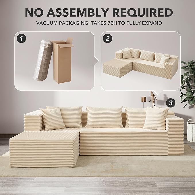 Modular Sectional Sofa Cloud Sectional Couch, 106" Comfy Fluffy L Shaped Couches for Living Room,Oversized Sofa Sleeper with Deep Seat, No Assembly Required