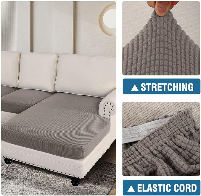 H.VERSAILTEX Sectional Couch Covers 3 Pieces Sofa Seat Cushion Covers L Shape Separate Cushion Couch Chaise Cover for Both Left/Right Sectional Couch (Seat Only: 1 Chaise + 2 Sofa, Taupe)