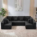 138'' Boneless U Shaped Couch, Oversized Modular Sectional 6 Seater Sofa, Modern Deep Seat Corner Cloud Compressed Couch, No Assembly Sleeper Sofa with Chaise for Living Room, Chenille Black