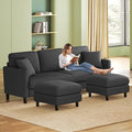 83" Couches for Living Room, Comfy Sofas for Living Room with Storage Ottomans, Teddy Sofa Couch, Tool-Free Loveseat Sofa, All-Wood Love Seat Couches, U Shaped Couch 2 Pillow Included, Grey