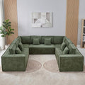 138'' Boneless Chenille U Shaped Couch, Oversized Modular Sectional 8 Seater Sofa, Modern Deep Seat Corner Cloud Compressed Couch, No Assembly Sleeper Sofa with Chaise for Living Room, Green