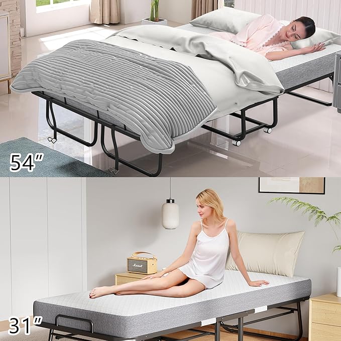 Espsilto 75''x54'' Foled Bed with Mattress, Full Size Rollaway Bed, Comfortable Sleep for Guest, Easy to Store, Simple Hospital Bed, for School Use