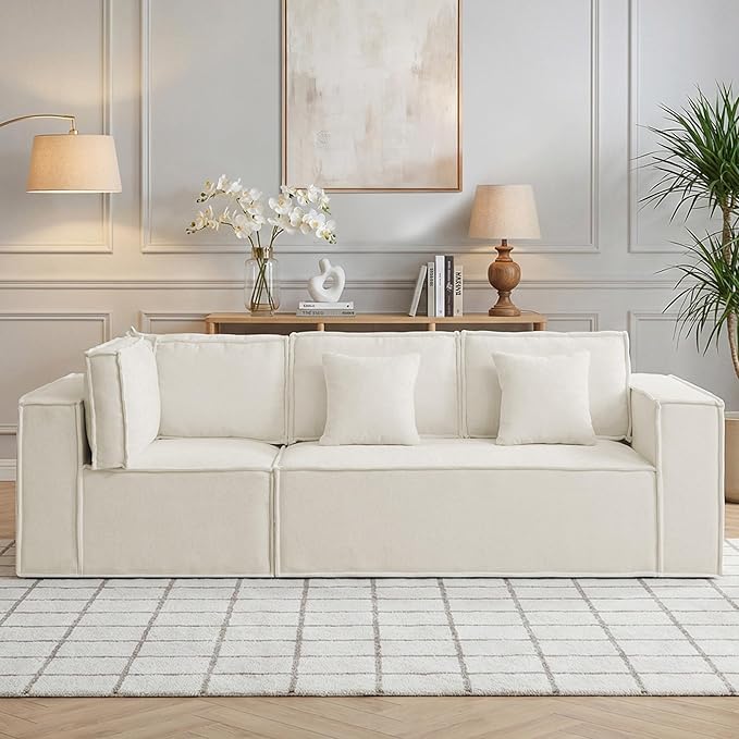 108'' Comfy Chenille Boneless Couch, Oversized Modular Sectional 3 Seater Sofa, Modern Deep Seat Corner Cloud Compressed Couch, No Assembly Sleeper Sofa with Chaise for Living Room, Beige