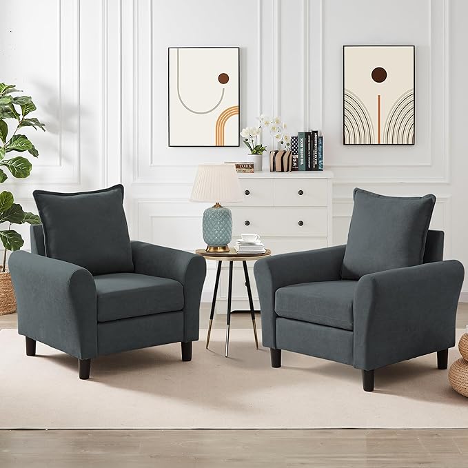 Accent Chair for Living Room, 35" Reading Chairs for Bedroom Arm Chair Modern Single Sofa Comfy Chair for Apartment, Waiting Room and Office (Dark Grey, Chair)