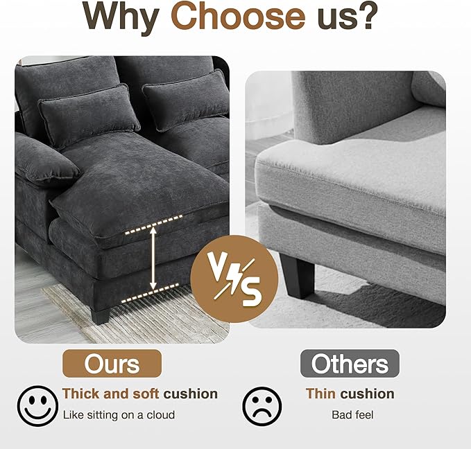 110.2" Modular U Shaped Cloud Couch, Modern 4-Seat Chenille Upholstery Sectional Sofa with Double Chaise & Double Layer Cushions, Deep Seat Comfy Couch for Living Room, Bedroom, Apartment,Grey