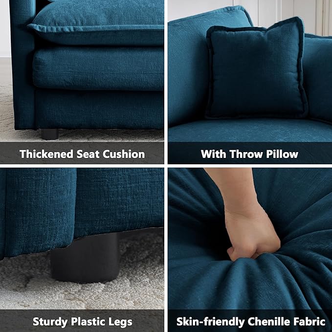 mikibama Modular Sectional Sofa, 76.4 Inch L Shaped Couch Set for Living Room, Loveseat Comfy Cloud Couches with Movable Ottoman, DIY Combination, Chenille, Blue