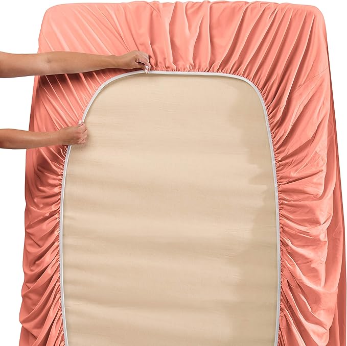 Hearth & Harbor Extra Deep Pocket Queen Sheets Sets - Fits Mattress 18-24 Inches Deep - Extra Deep Pocket Sheets - 6 Piece Queen Size - Misty Rose