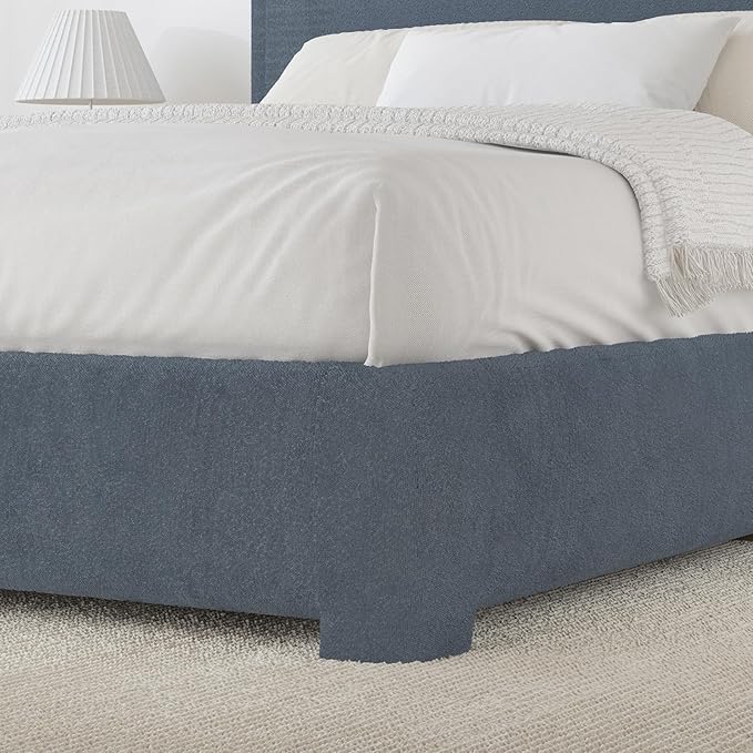 BarnFurin Full Size Bed Frame,Cloud Boucle Upholstered Platform Bed Frame with Headboard, Soft Rounded Corners, No Box Spring Required, Non-Slip and Noise-Free, Easy Assembly, Blue