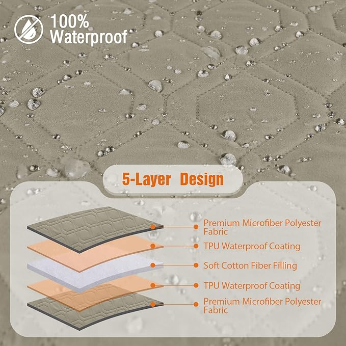 VANSOFY Sectional Couch Covers 100% Waterproof L Shaped Sofa Slipcover 3pcs Reversible Chaise Lounge Cover for Sectional Sofa Furniture Protector Cover for Pets Cat Dog(X-Large, Khaki)