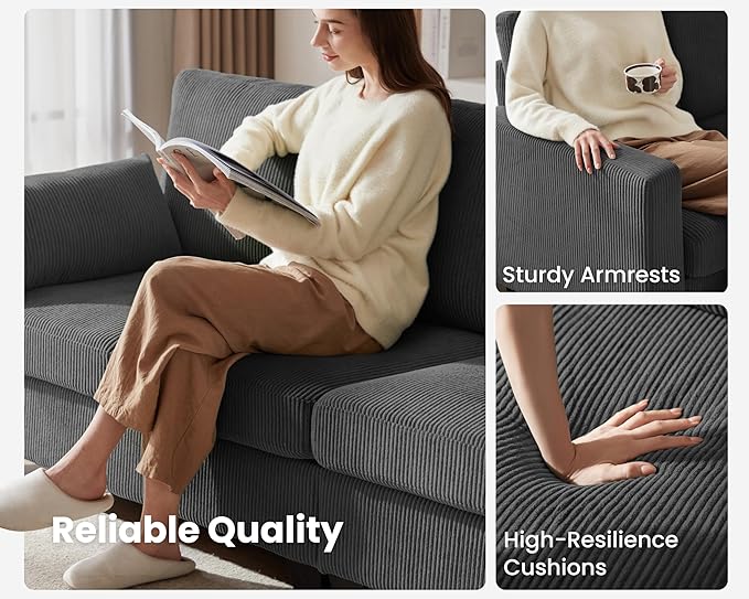 CHIC HOUSE Middle Module for Modular Couch, Corduroy Customizable Chaise, Storage Ottoman for Sectional Sofa, Armrest, Single/Double Seater