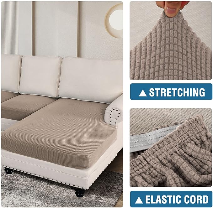 H.VERSAILTEX Sectional Couch Covers 4 Pieces Sofa Seat Cushion Covers L Shape Separate Cushion Couch Chaise Cover for Both Left/Right Sectional Couch (Seat Only: 1 Chaise + 3 Sofa, Sand)