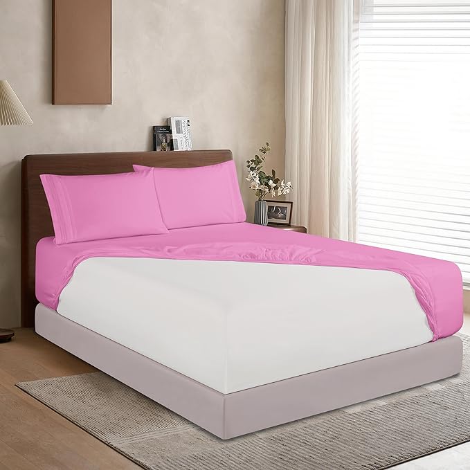 Elegant Comfort 1500 Premium Hotel Quality 18-24 Inches Deep - Extra Deep Pocket Single Fitted Sheet for High Mattress, Luxury and Softest, Smart Pocket - Wrinkle Free, King, Light Pink