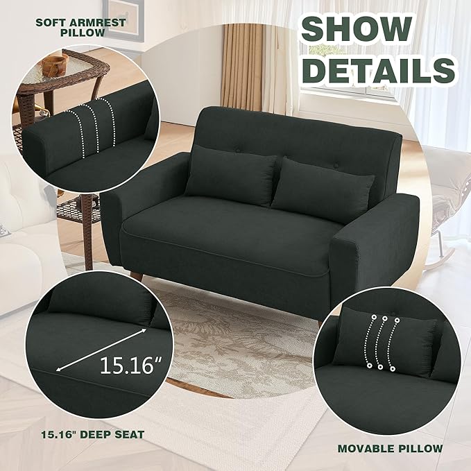 Convertible Sectional Sofa Set, Small L Shaped 3-Seat Couch with Reversible Chaise and Accent Chair, Modern Polyester Sofas Couches for Living Room, Black