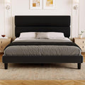 GRUSIGN Queen Size Platform Bed Frame with Velvet Headboard, Adjustable Height Wooden Slats Support, Upholstered Mattress Foundation, Fits Mattress or Mattress with Box Spring, Easy Assembly, Black