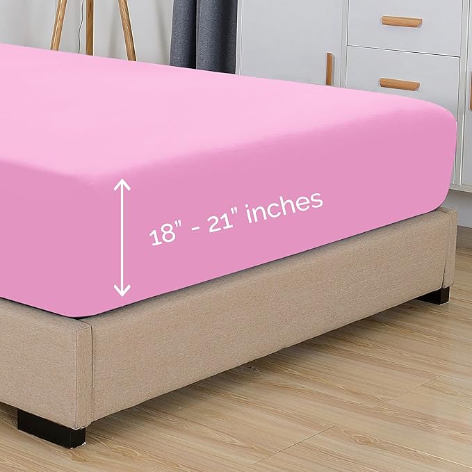Elegant Comfort 1500 Premium Hotel Quality 18-21 Inches Deep - Extra Deep Pocket Single Fitted Sheet for High Mattress, Luxury and Softest, Smart Pocket - Wrinkle Free, Queen, Light Pink