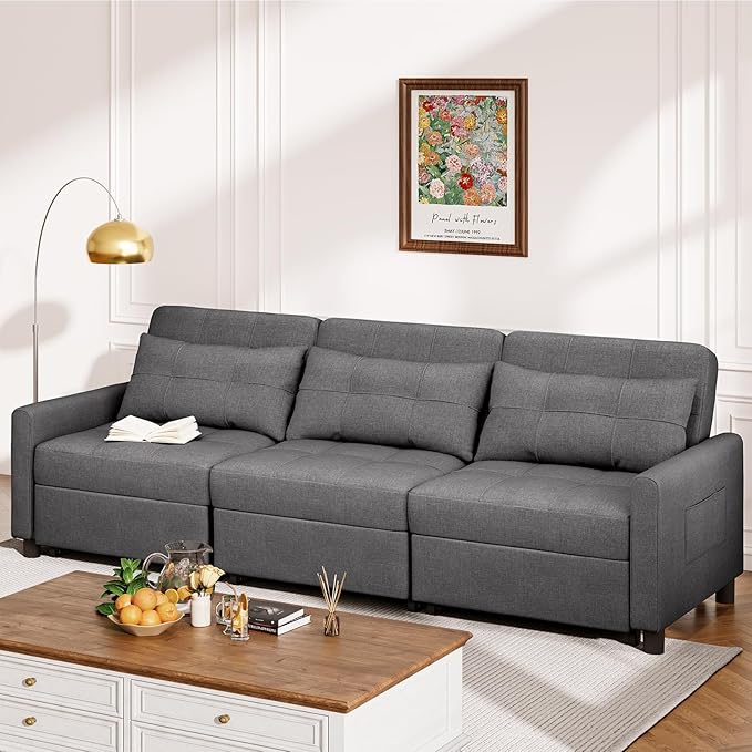 Aiho Sectional Sleeper Sofa, 84 Inch Pull Out Couch with Adjustment Backrest & Ottoman, Convertible Sectional Couch Bed for Living Room, Guest Room, Dark Grey