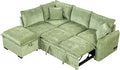 LUMISOL 82.7" Convertible Sleeper Sofa Bed with Storage Ottoman, L-Shaped Sectional Sofa with Pull Out Bed, USB Ports, Chenille Sleeper Sofa Couch with Chaise for Living Room, Green