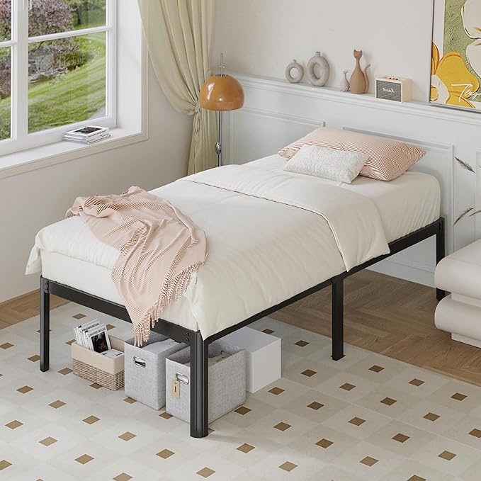 Yicensen 14 Inch Twin XL Bed Frame Heavy Duty Metal Platform Bed Frame Twin XL with Rounded Corner Legs, Noise Free, Easy Assembly, No Box Spring Needed, Black.