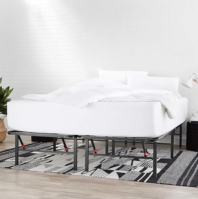 Amazon Basics Foldable Metal Platform Bed Frame with Tool-Free Setup, 14 Inches High, Storage Space, Sturdy Steel Frame, No Box Spring Needed, Twin XL, Black