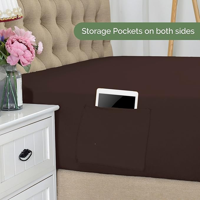 Elegant Comfort 1500 Premium Hotel Quality 18-21 Inches Deep - Extra Deep Pocket Single Fitted Sheet for High Mattress, Luxury and Softest, Smart Pocket - Wrinkle Free, Queen, Chocolate Brown