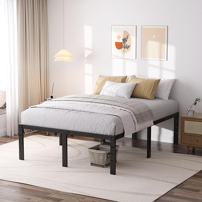 SHLAND Bed Frame Queen Size - 16 Inch Sturdy Platform Bed Frame No Box Spring Needed Heavy Duty Metal Queen Size Bed Frame, Easy Assembly, Strong Bearing Capacity, No Noise