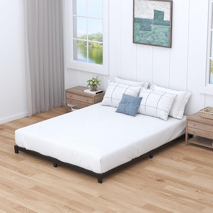 Nailsong 3 inch Cal King Bed Frame Low Profile, California King Bed Frames No Box Spring Needed, Heavy Duty Metal, Easy Assembly, Black