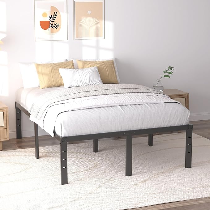 SHLAND California King Bed Frames No Box Spring Needed, Metal Platform Bed Frame Cal King Size Mattress Foundation, Easy Assembly, No Noise, 18 Inch, Black