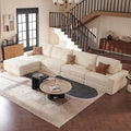 Modular Sectional Boneless Sofa, 160.63" Oversized Modern Cloud Couch Sectional Sofa with L-Shaped Chaise Comfy Corduroy Fluffy Couch with Deep Seat Couches for Living Room Bedroom, White