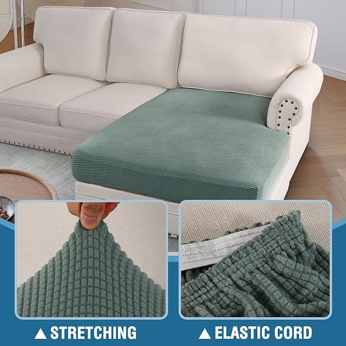 H.VERSAILTEX Sectional Couch Covers 1 Piece Chaise Slipcover L Shape Separate Cushion Couch Cover for Both Left/Right Sectional Couch (Seat Only: 1 Chaises, Sage)