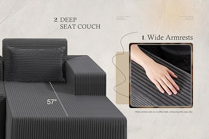 HABUTWAY Sectional Couches for Living Room,No Assembly L Shaped Couch 105" Modular Sectional Sofa Couch with Deep Seat,Cloud Couches Furniture Sets for Apartment,Corduroy (Dark Grey, Right Facing)