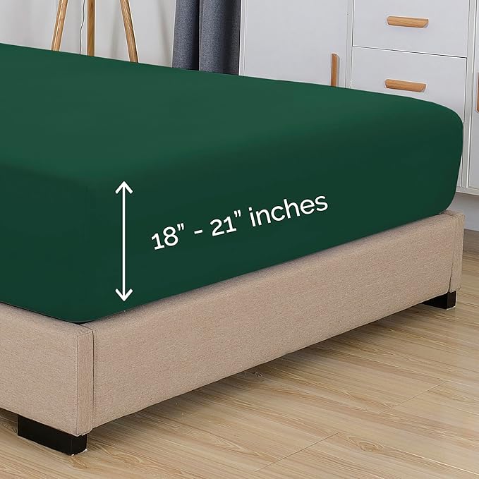 Elegant Comfort 1500 Premium Hotel Quality 18-21 Inches Deep - Extra Deep Pocket Single Fitted Sheet for High Mattress, Luxury and Softest, Smart Pocket - Wrinkle Free, Full, Hunter Green