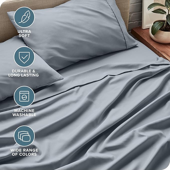 Bare Home King Sheet Set - 1800 Ultra-Soft Microfiber King Bed Sheets - Double Brushed - Deep Pockets - Easy Fit - 4 Piece Set - Bedding Sheets & Pillowcases (King, Steel Blue)
