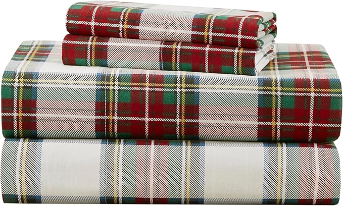 Comfort Spaces 100% Cotton Sheets Twin XL, Breathable, Naturally Cool Cotton Sheets, Cotton Bed Sheets 12" Elastic Pocket Fits up to 14" Mattress, All Seasons Sheet Set, Scottish Plaid Red 3 Piece
