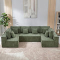 138'' Boneless Chenille U Shaped Couch, Oversized Modular Sectional 6 Seater Sofa, Modern Deep Seat Corner Cloud Compressed Couch, No Assembly Sleeper Sofa with Chaise for Living Room, Green