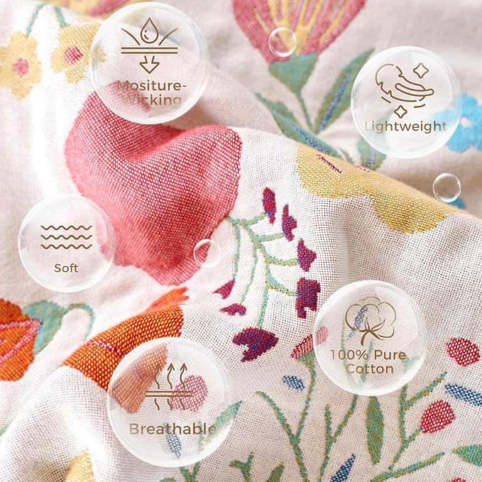 LUTBM Boho Throw Blanket for Bed Cotton Spring Blankets Twin Size for Bedroom Living Room All Season Lightweight Floral Embroidery Quilt for Couch Sofa Chair 60"x80"