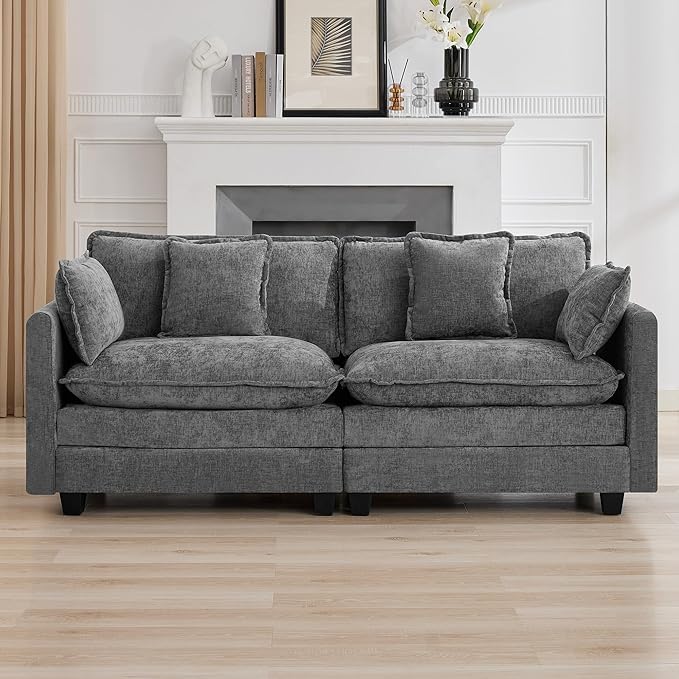76'' Cloud Deep Seat Loveseat, Upholstered Chenille Modular 2-Seats Sectional Sofa Couch, Modern Comfy Settee Loveseat for Living Room Set, Small Apartment, Grey