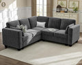 CHIC HOUSE Modular Corner Sectional Sofa with Storage, Corduroy L-Shaped Couch, Compact Small Space Furniture for Living Room & Apartment (Dark Grey, 5 Seater L-Shaped)
