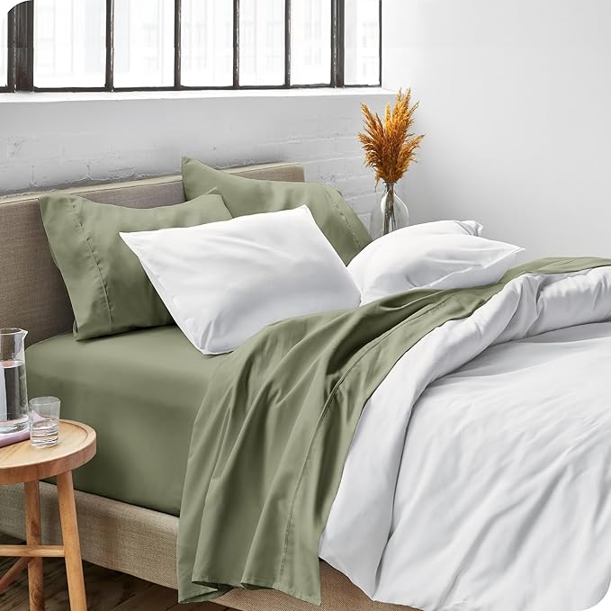 Bare Home Split Head Flex King Sheet Set - 1800 Ultra-Soft Microfiber Bed Sheets - Double Brushed - Deep Pockets - Easy Fit - 4 Piece Set - Bedding Sheets & Pillowcases (Sage)