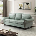 HULALA Home 81'' Genuine Leather Sofa with Nailhead Trim and Rolled Armrests, Mid-Century Modern Living Room 3-Seater Couch, Sage Couch with Removable Cushion for Bedroom Apartment