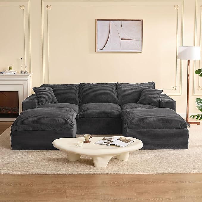 106.3” Sectional Couches for Living Room, Set of Cloud Couch, Modular Sectional Sofa, Convertible Sofas Bed, Deep Seat Sofa, U Shaped Cozy Sofa Furniture Set, Corduroy, Gray