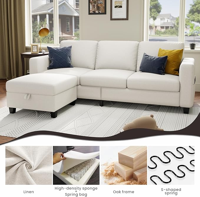 Youmumeub Sectional Sofa and Couches for Living Room - 78''L Shaped Beige Couch Pet Friendly Modular 3-Seater Convertible Sofas-Suitable for The Living Room, Apartment or Bedroom