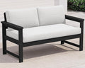 SERWALL Black HDPE Outdoor Loveseat with Khaki Cushions, All Weather Use Outdoor Loveseat Sofa, Black Frame with Khaki Cushions