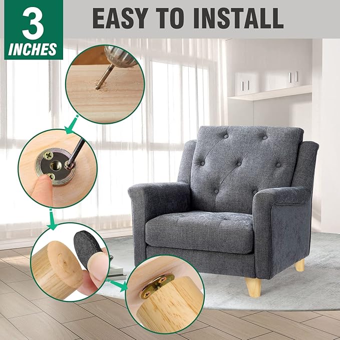 FoDau770 Rubber Wood Furniture Legs 3 Inches, Slant Tapered Wood Feet Mid Century Sofa Legs Set of 4, 5/16" UNC Furniture Feet Replacement Parts for Cabinet Couch Dresser Chair Ottoman Table