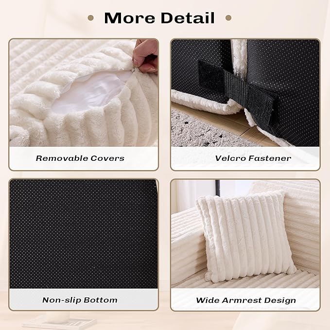 Modern Curved Boneless Sofa Couch, L-Shaped Corner Sofa, Corduroy Upholstered Cloud Sectional Couch for Living Room, Bedroom and Apartment,No Assembly Needed(Beige, Right Hand Facing)