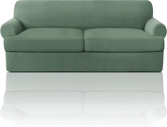 PrinceDeco T Cushion Sofa Slipcover 3 Pieces Sofa Covers for T Cushion Couch Soft Couch Cover Sofa Slip Covers (70"-88") Furniture Covers with 2 Individual T Shape Seat Cover, Loden Frost