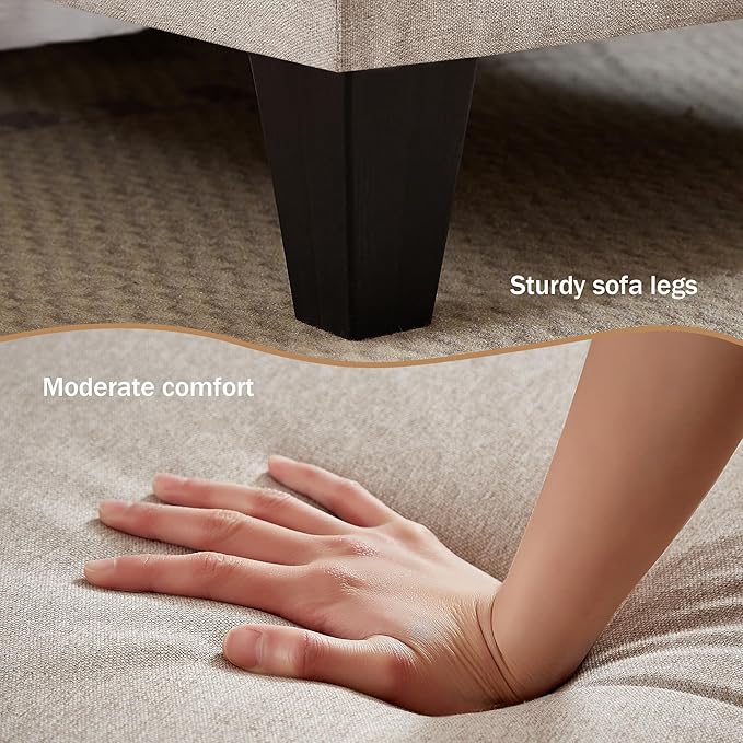 111" Sectional Couch for Living Room, Modern Polyester Fibre U Shaped Sofa Couches with Double Chaise, Upholstered 4 Seater Sofa for Living Room, Apartment, Office, Beige