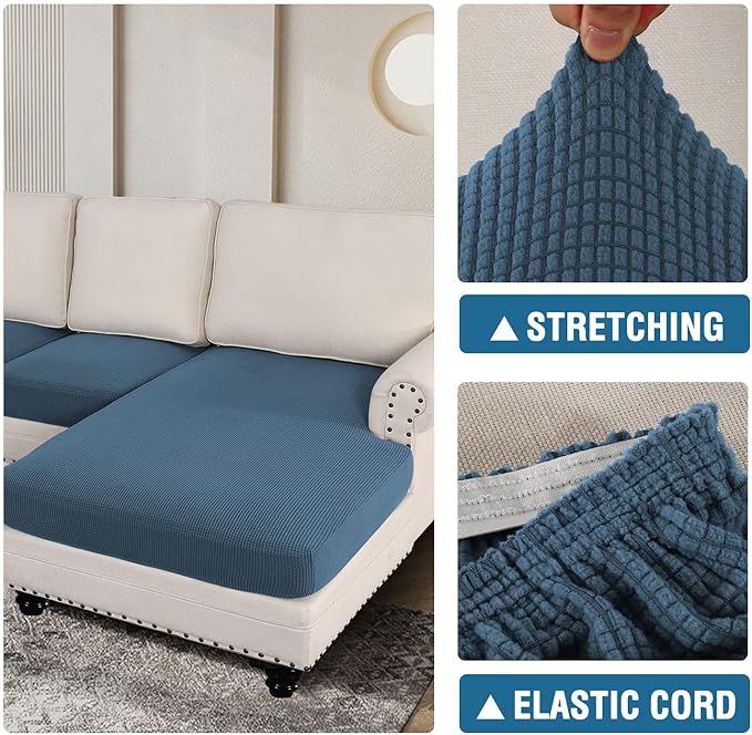 H.VERSAILTEX Sectional Couch Covers 4 Pieces Sofa Seat Cushion Covers L Shape Separate Cushion Couch Chaise Cover for Both Left/Right Sectional Couch (Seat Only: 1 Chaise + 3 Sofa, Dusty Blue)