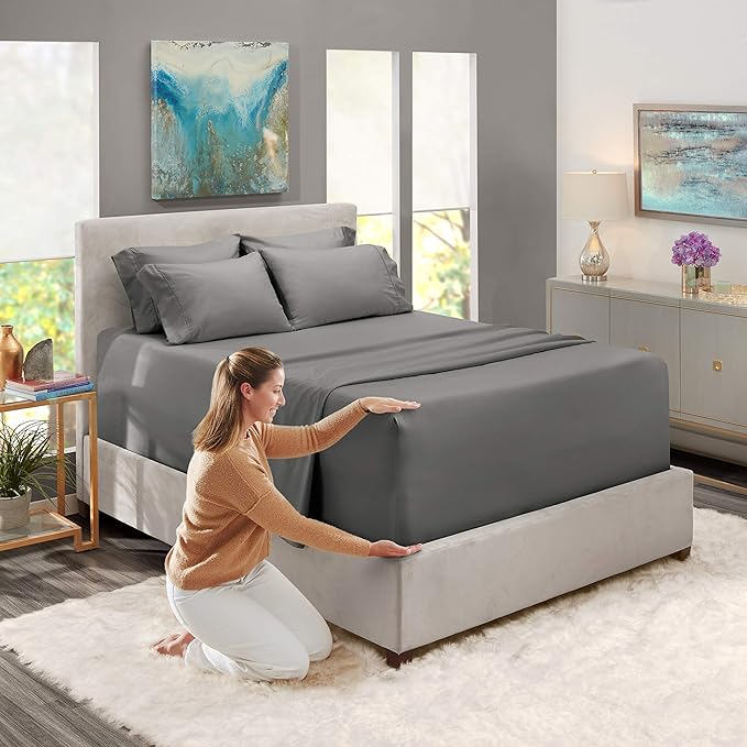 Hearth & Harbor Extra Deep Pocket Sheets - Fits Mattress 18-24 Inches Deep - Extra Deep Pocket Full Size Sets - 6 Piece Full Size - Full - Gray