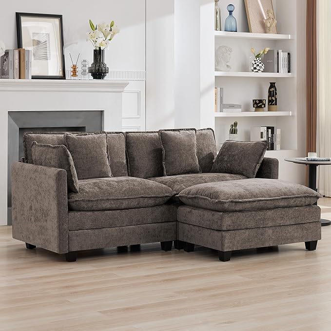 76″ Cloud Deep Seat Loveseat, Upholstered Chenille Modular 2-Seat Sectional Sofa Couch for Living Room, Modern Comfy Settee Loveseat for Small Apartment & Apartment Living, Brown
