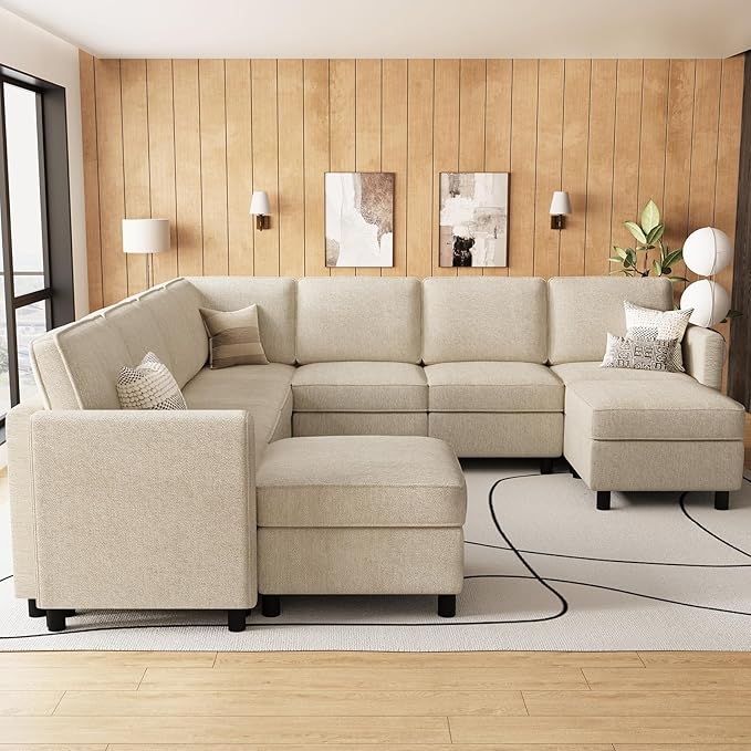 Belffin 107.1" 9 Seats Modular Sectional Sofa U Shaped Couch Big Corner Washable Sectional Couches for Living Room Comfy Couches with Storage Seat Couch Sofas with Chaise,Beige